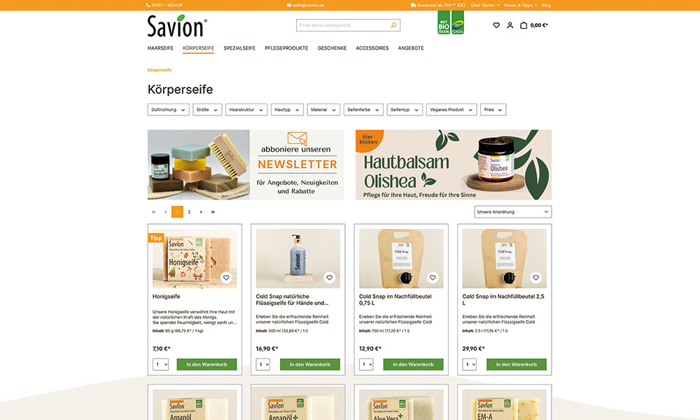 savion-screenshots-produktauflistung