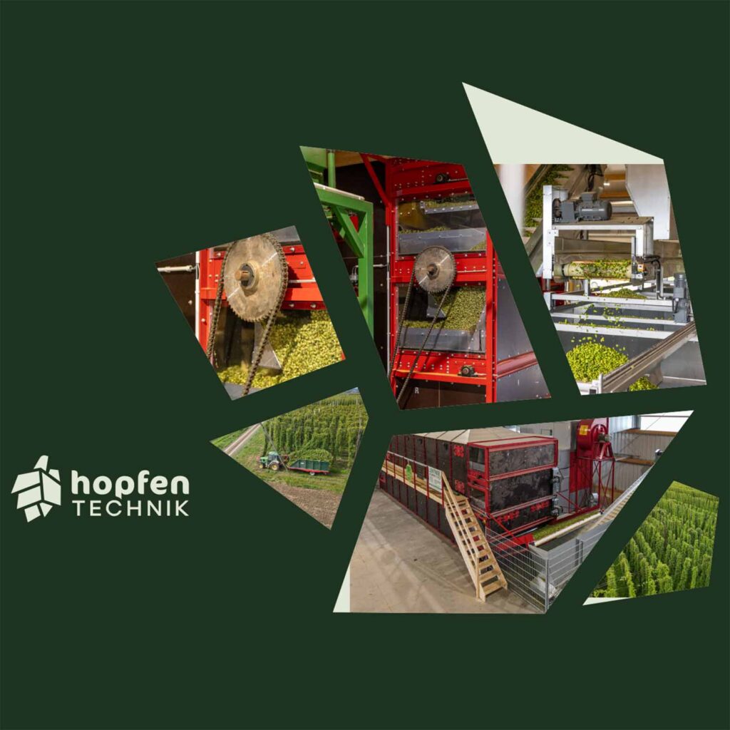 Das Hopfen Technik Logo mit verschiedenen Bildern von Hopfen.