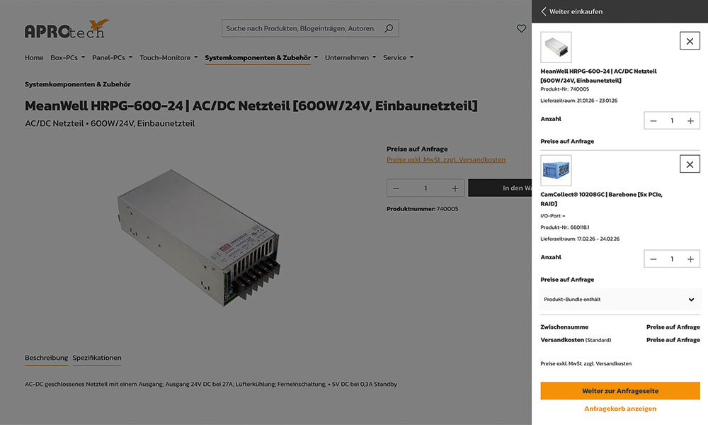 aprotech-webshop-warenkorb-anfrage-ueberblick